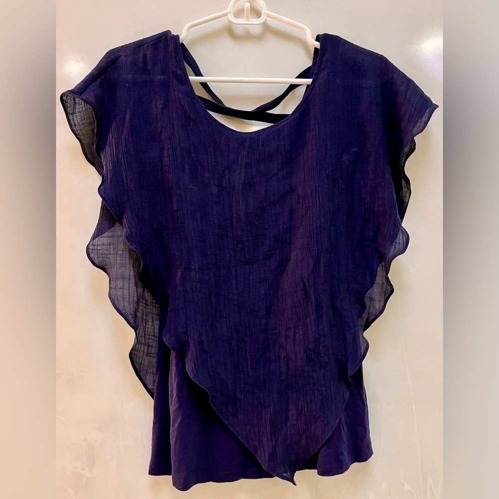 Byer California Y2K Boho Navy Gauze Handkerchief Hem Blouse Shirt Tank Small